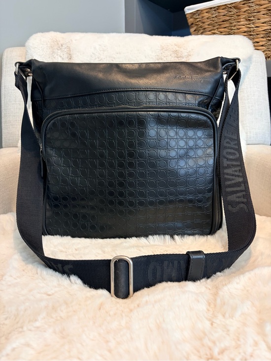 Salvatore Ferragamo Handbags - Salvatore Ferragamo Large Gancini Black Leather Messenger Crossbody Bag
